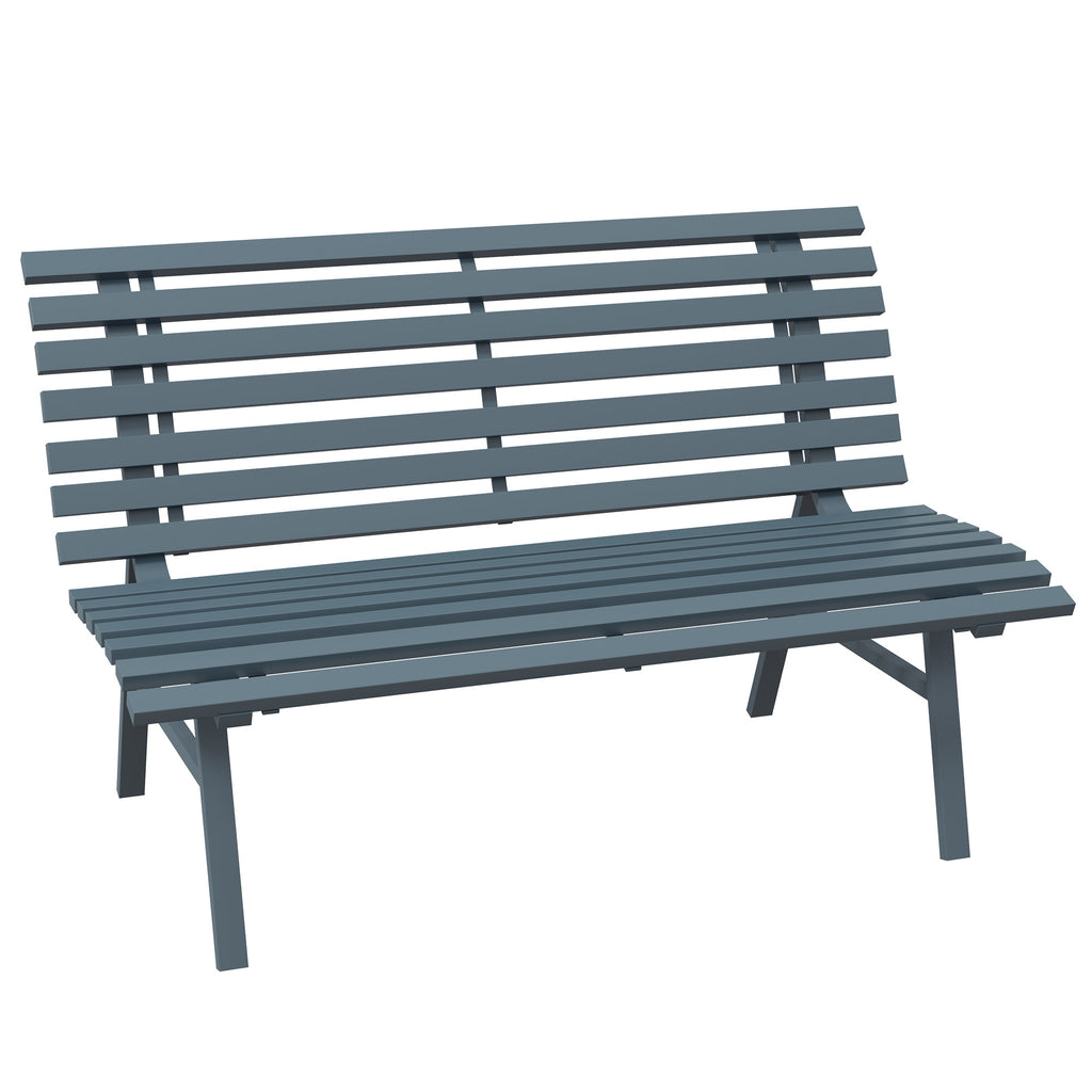 Gartenbank Sitzbank Parkbank, Lattendesign, wetterbeständig, Aluminium, 123 x 67 x 79 cm, Blau