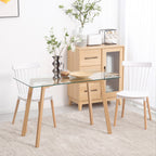 Esstisch für 4 Personen, Glasplatte, Stahlgestell, Holzoptik, 120L x 60B x 76H cm