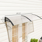 Front Door Canopy Outdoor Awning Aluminium Rigid Plastic Polycarbonate Rain Shelter UV Water Rain Resistant 75 x 195 cm White
