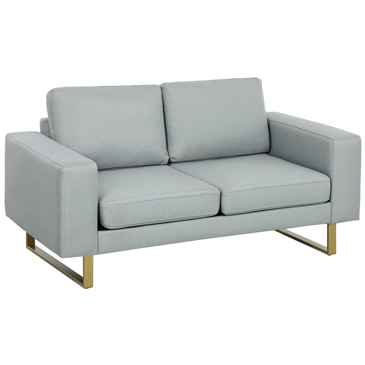 2-Sitzer-Sofa, Couch mit Vollholzrahmen, Metallbeine, schlichtes Design, Hellgrau