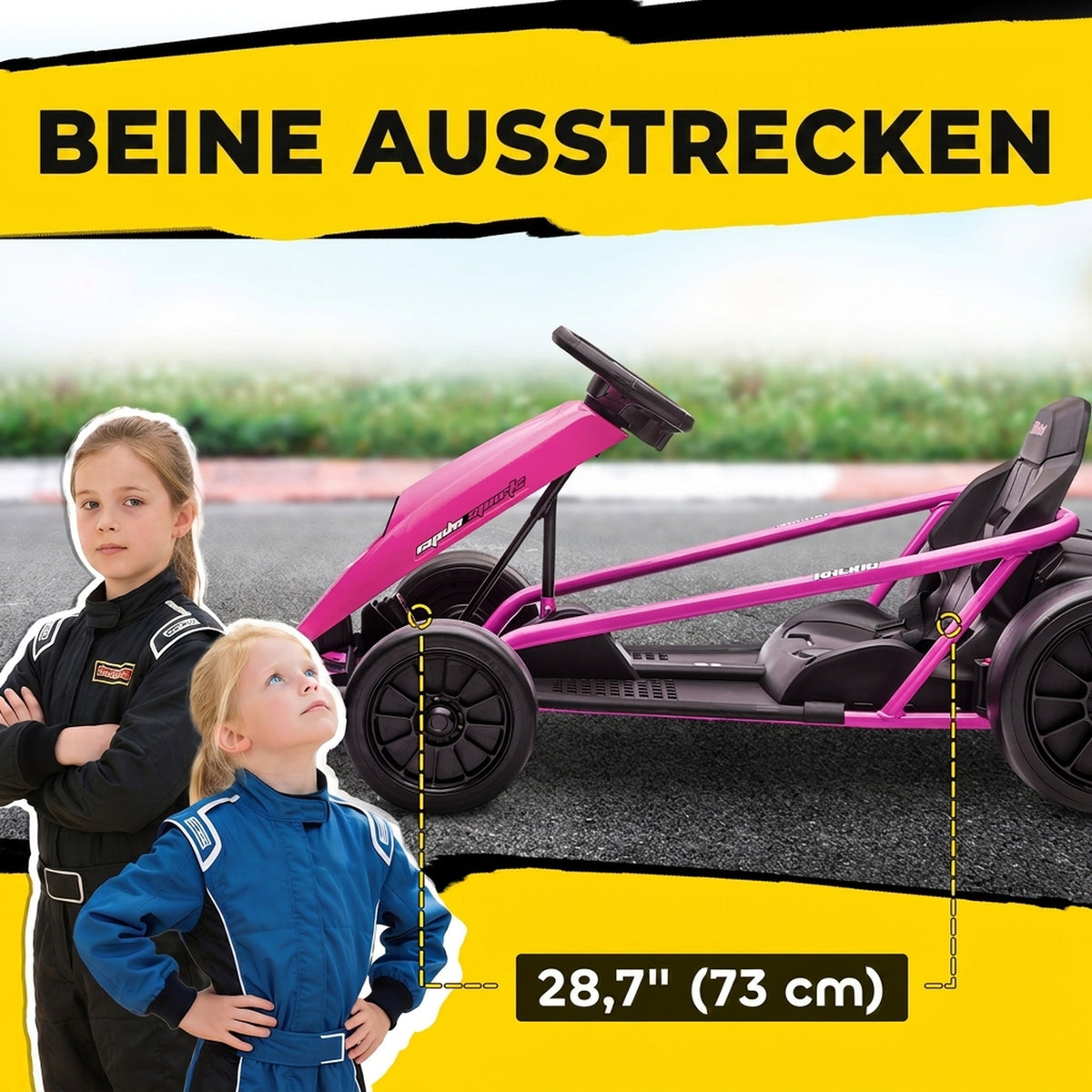 24 V Elektro Go-Kart für Kinder Bis 13 Km/h Gokart mit Drift-Funktion, Drift-Kart mit 2 Motoren für 8–12 Jahre Rosa
