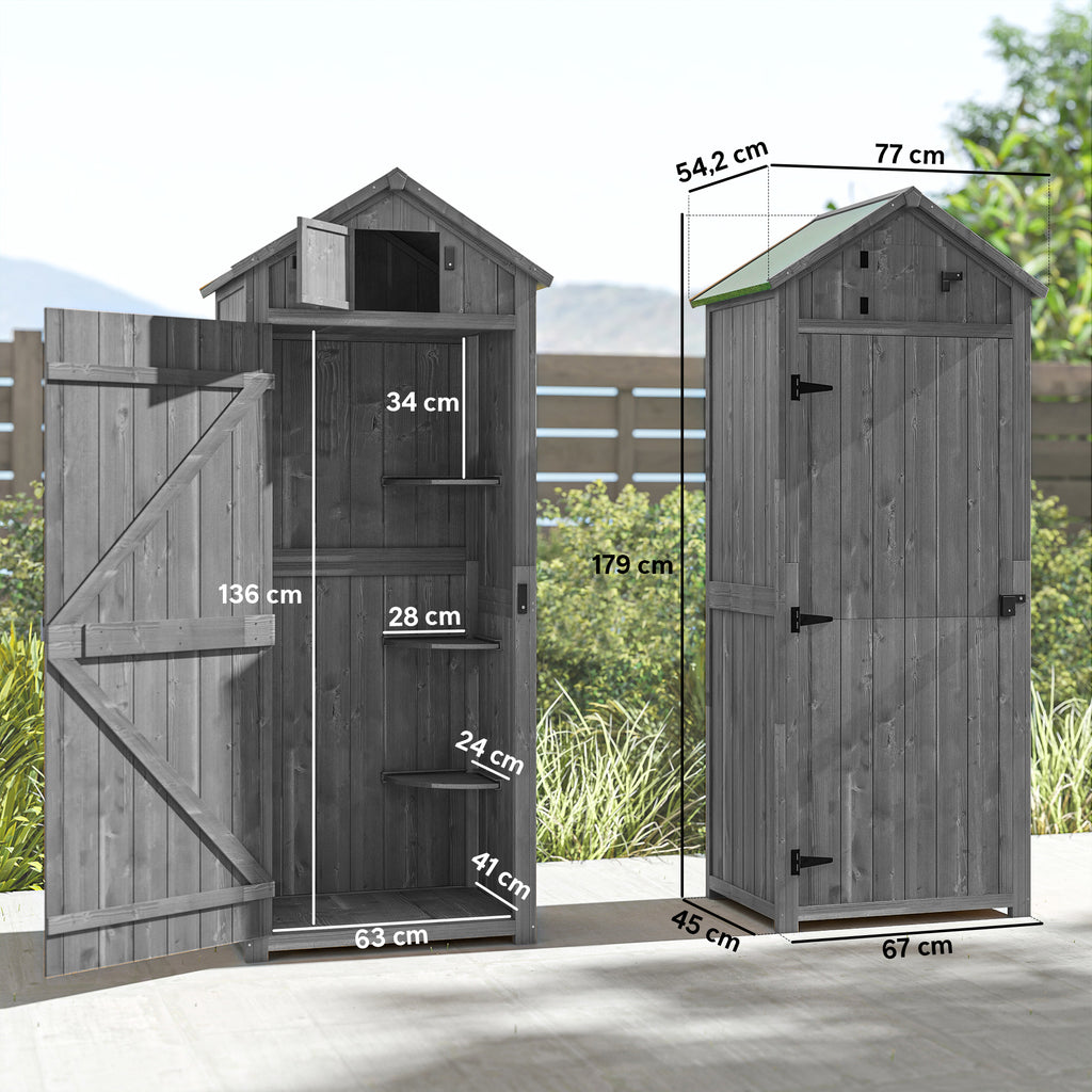  Wooden Garden Shed, Utility Outdoor Small Shed with Lockable Double Doors, Shelves and Roof Hatch, Grey