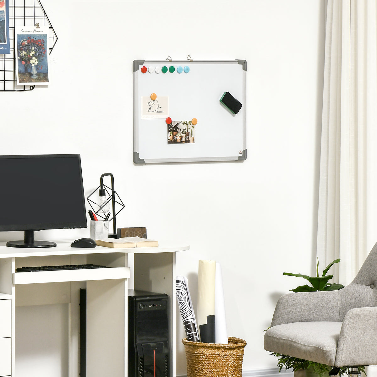 Whiteboard Magnettafel, leicht abwischbar, mit 4 Markern, 10 Magneten, 1 Radierer, 60 x 1,8 x 45cm