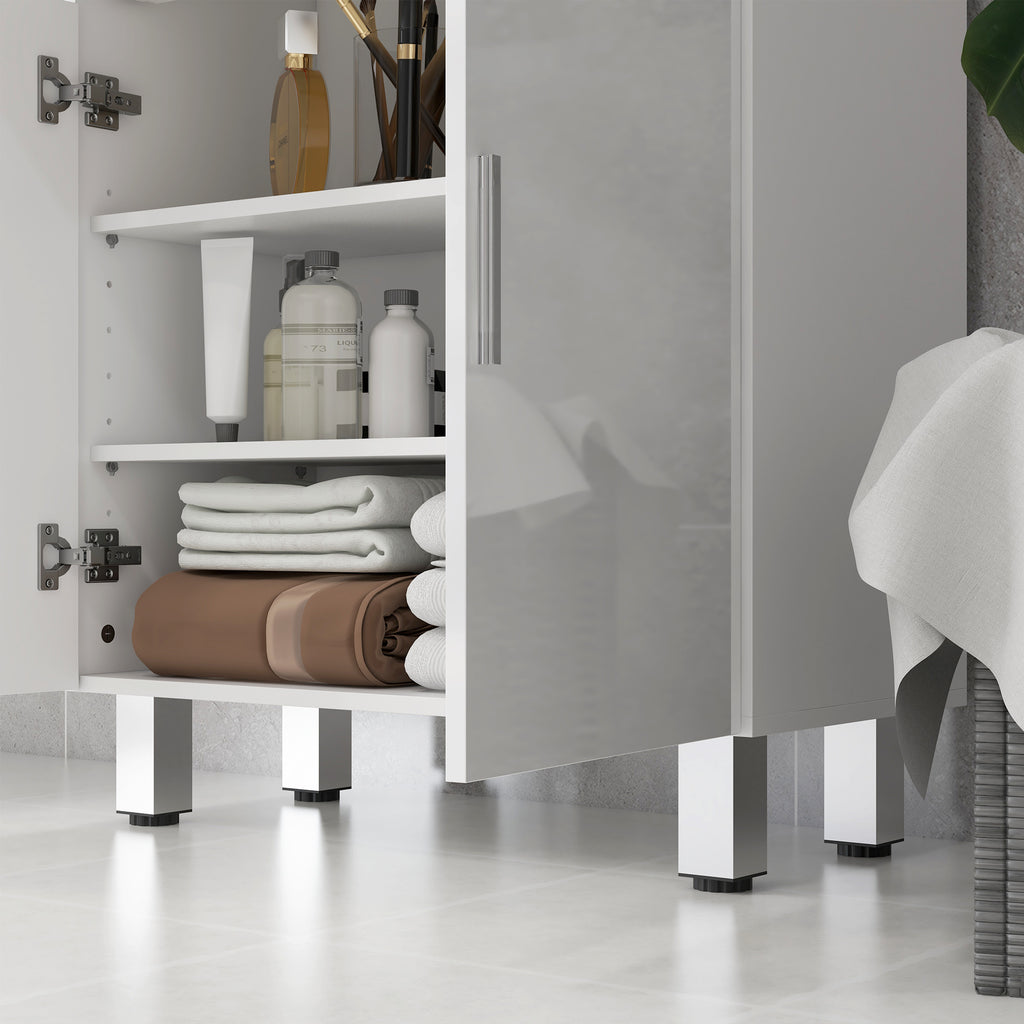 Badezimmerschrank, Badkommode, 2 Schubladen, verstellbares Regal, Holz, Weiß
