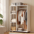 Kleiderschrank auf Rollen, mobile Garderobe, Garderobenschrank, Rollbarer Kleiderst?nder, 80 x 40 x 128 cm, Wei?