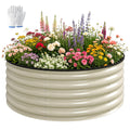 Galvanised Raised Garden Bed with Safety Edging, Outdoor Raised Planter Box with Gloves, 120 x 120 x 43cm, Cream White