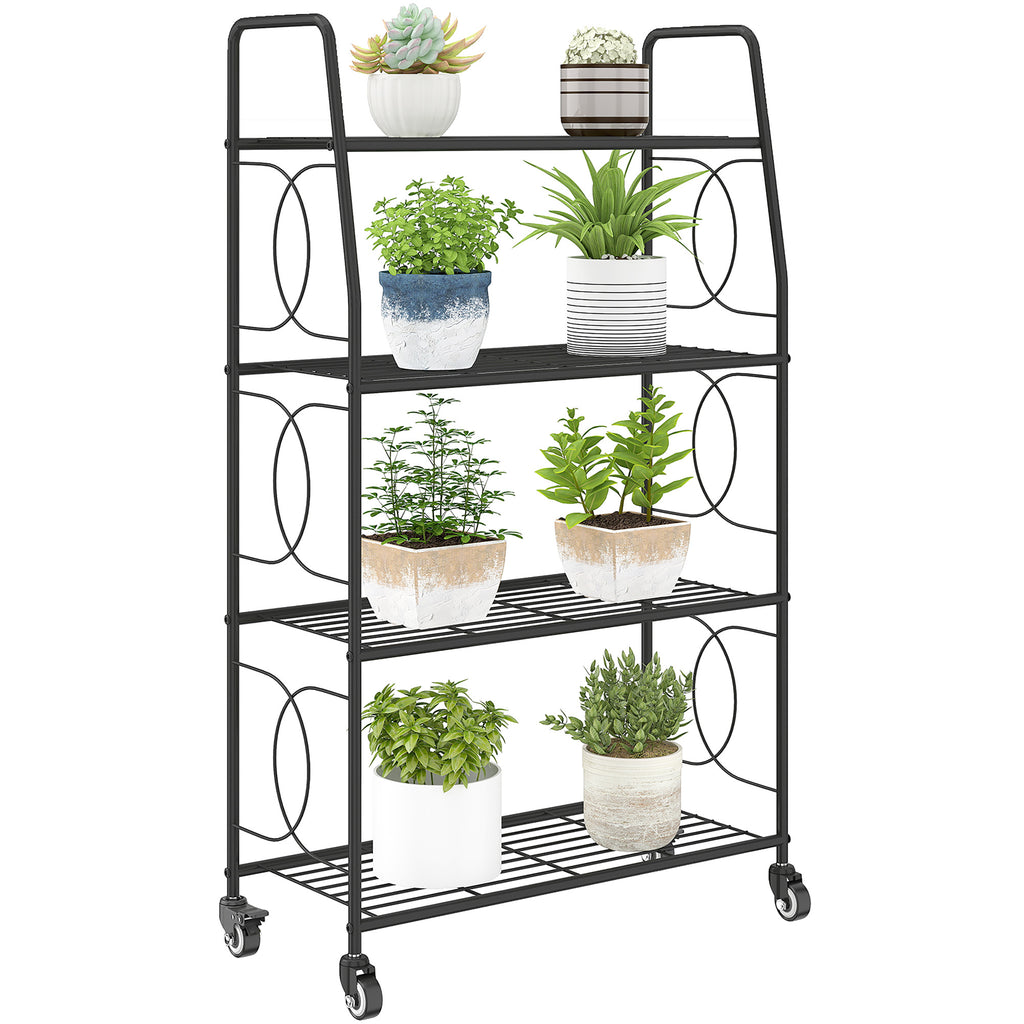 4-Tier Metal Plant Stand, Heavy Duty Ladder Shelf Potted Plants Display Rack with Lockable Wheels