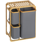 Wäschekorb aus Bambus , 3 abnehmbare Körbe 50 cm x 32 cm x 69,7 cm Natur Grau