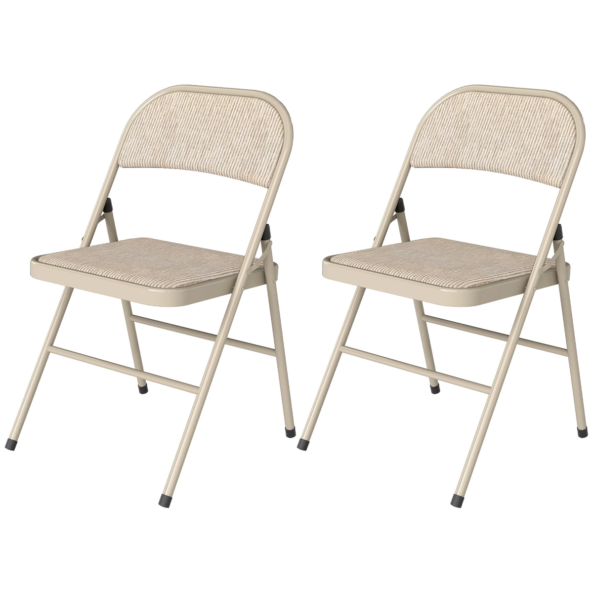 2er-Set Klappstühle, Tragbare Bürostühle, Metallbeine, Faltstuhl für Büro, Empfang, Wartezimmer, Leinenoptik, Beige