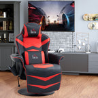 Gamingsessel, Massagefunktion, neigbare Lehne, Fußstütze, bis 120 kg, Stahlrahmen, Kunstleder, Rot