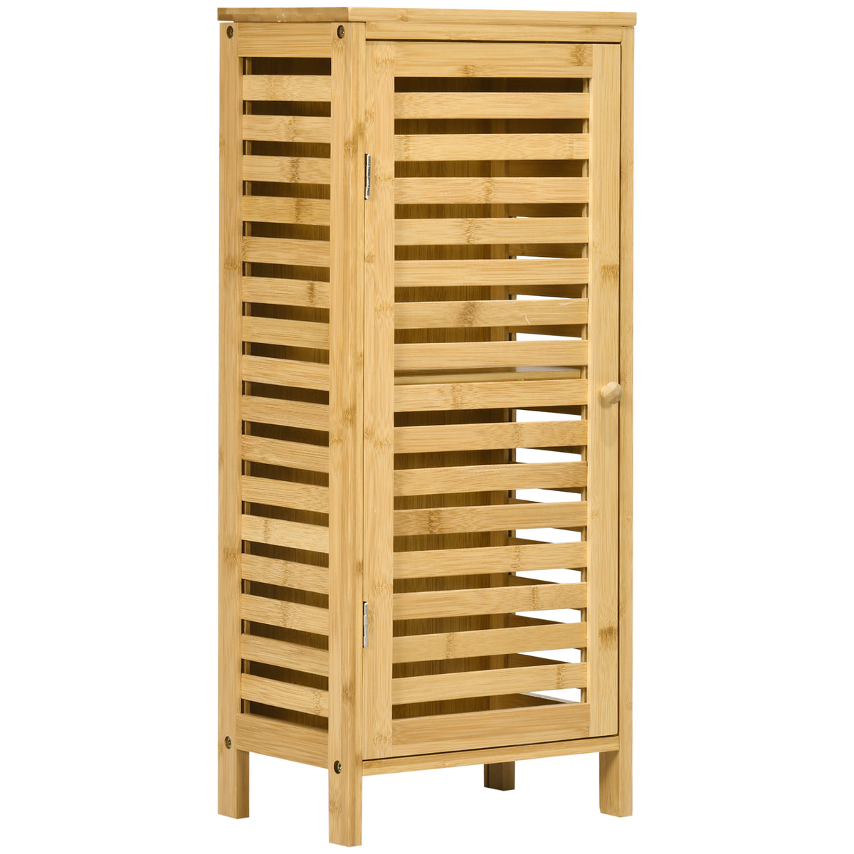 Badezimmerschrank mit Lamellent¨¹r, versetzbarem Einlegeboden, Naturbambus, 30x19,9x70 cm