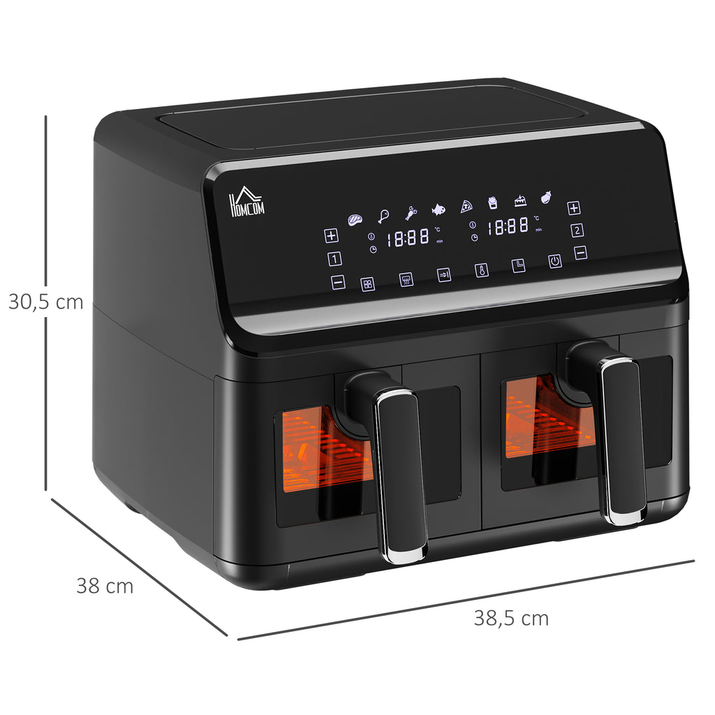 Hei?luftfritteuse, 2 Frittierk?rbe ¨¢ 4 Liter, 8 Programme, Licht, Timer, 38,5 x 38 x 30,5 cm, Schwarz