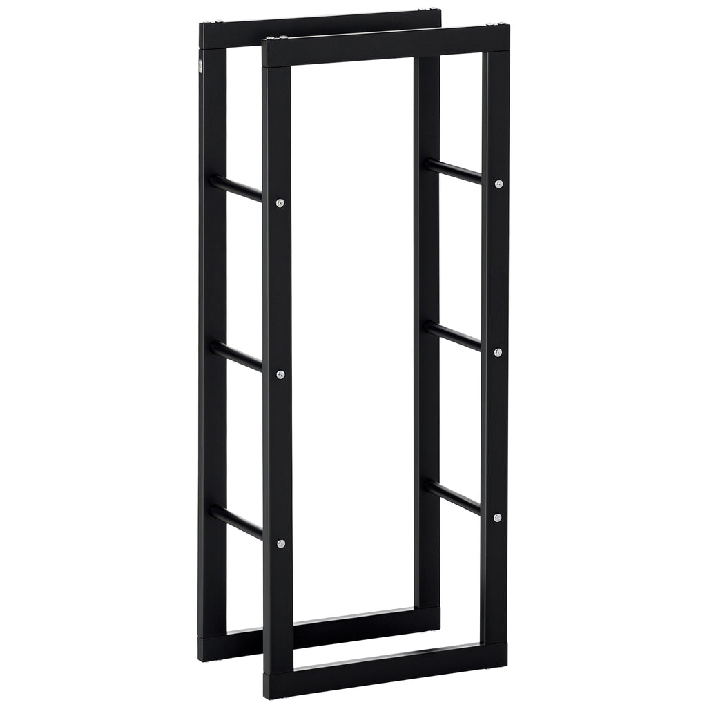 Metal Firewood Log Holder Tall Firewood Rack Indoor Outdoor Fireplace Wood Storage Shelf with Side Rails, Rust-Resistant, Black, 40W x 25D x 100H cm