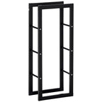 Metal Firewood Log Holder Tall Firewood Rack Indoor Outdoor Fireplace Wood Storage Shelf with Side Rails, Rust-Resistant, Black, 40W x 25D x 100H cm
