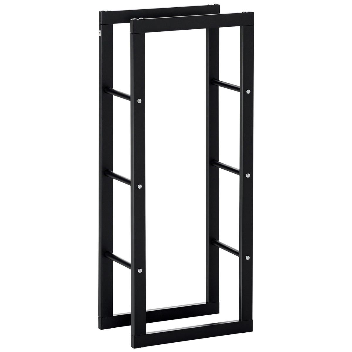 Metal Firewood Log Holder Tall Firewood Rack Indoor Outdoor Fireplace Wood Storage Shelf with Side Rails, Rust-Resistant, Black, 40W x 25D x 100H cm
