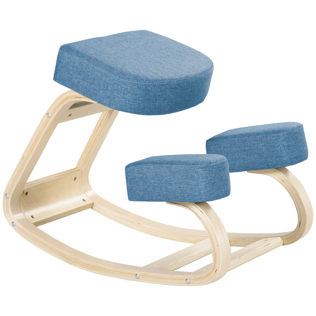 Kniestuhl, ergonomischer Sitzhocker, Polsterhocker für gesunde Sitzhaltung, Birkenholz, 120 kg belastbar, Blau