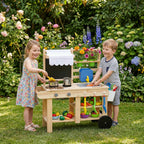 Mud Kitchen with Real Water Faucet Pretend Play Kitchen Playset with Sink and Storage Natural Wood