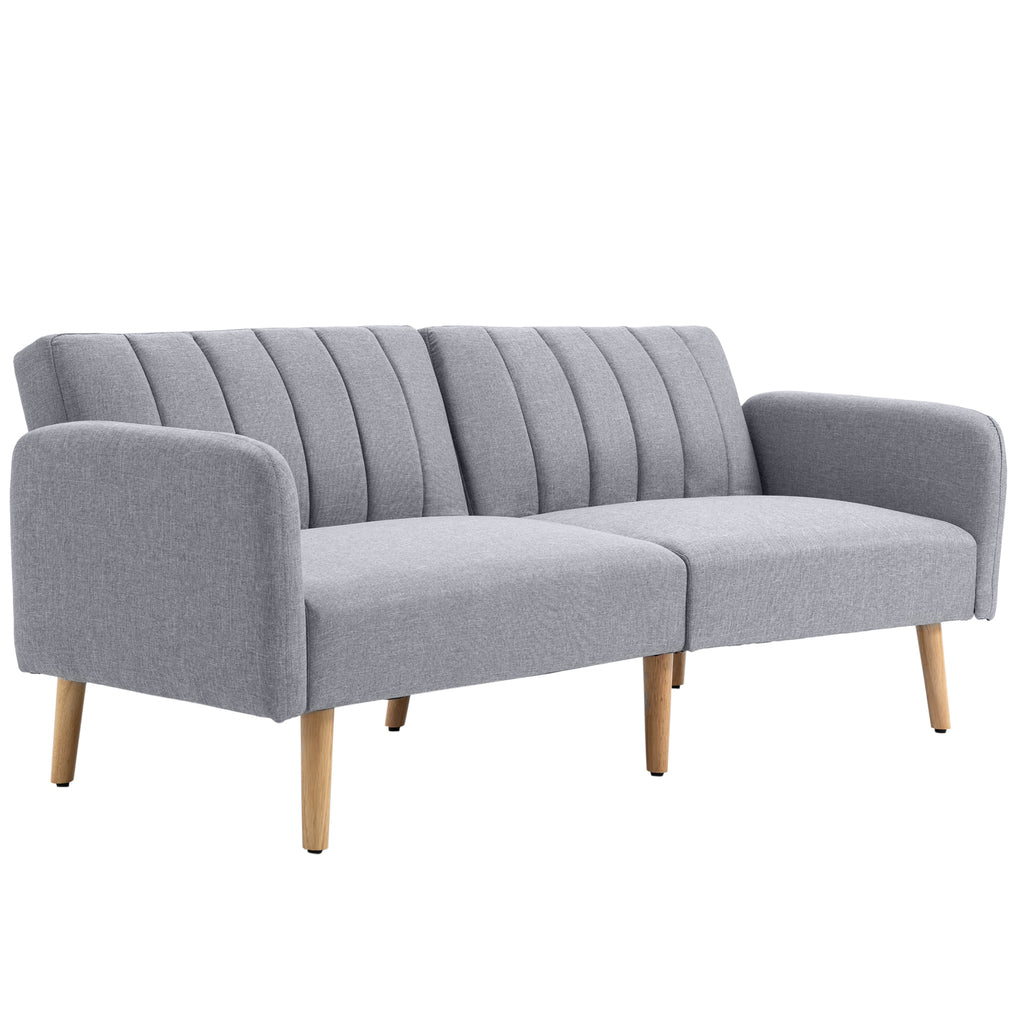 Schlafsofa, 2-Sitzer Stoffsofa, Sofa mit Schlaffunktion, leinenartiges?Polyester, Kautschukholz, 173 x 75 x 73 cm, Grau