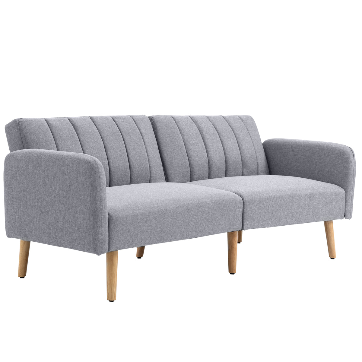 Schlafsofa, 2-Sitzer Stoffsofa, Sofa mit Schlaffunktion, leinenartiges?Polyester, Kautschukholz, 173 x 75 x 73 cm, Grau