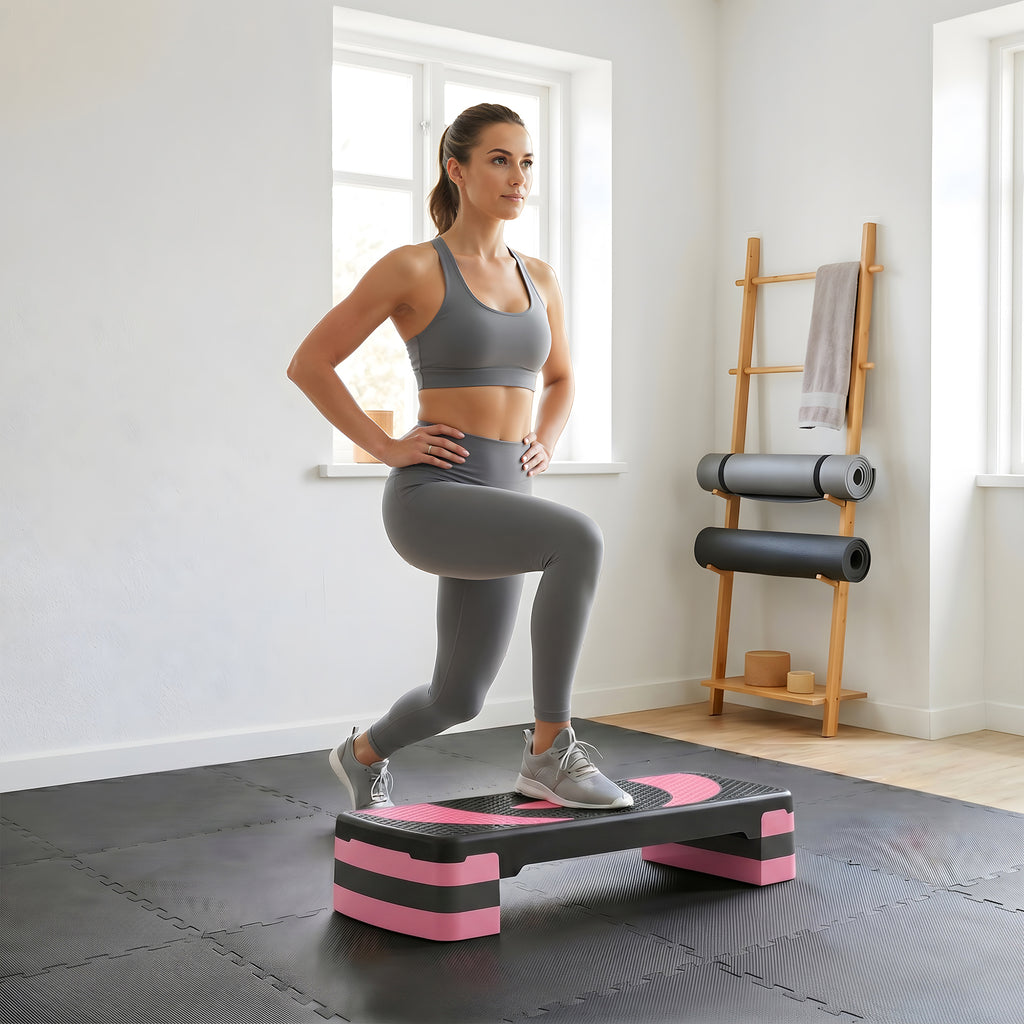 Aerobik-Stepper, h?henverstellbar, 80 x 31 x 10/15/20 cm, bis 150 kg, Schwarz/Rosa/Grau