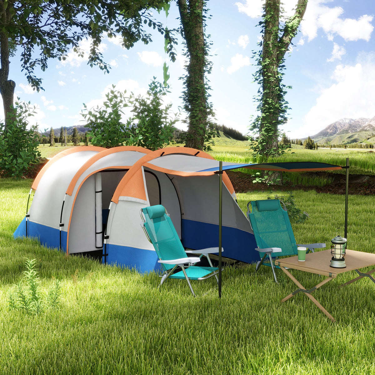Two Man Two-Room Tent, with Porch and Accessories - Orange