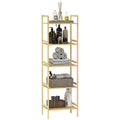  5-Tier Bamboo Bathroom Storage Shelf, Freestanding Shelving Unit with Adjustable Rack for Kitchen Bathroom Living Room, Natural Wood Finish
