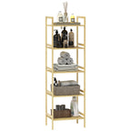  5-Tier Bamboo Bathroom Storage Shelf, Freestanding Shelving Unit with Adjustable Rack for Kitchen Bathroom Living Room, Natural Wood Finish