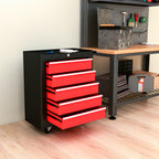 5-Drawer Tool Chest with Wheels, Steel Lockable Tool Storage Cabinet with Handle, 2 Keys for Garage, Workshop, Red