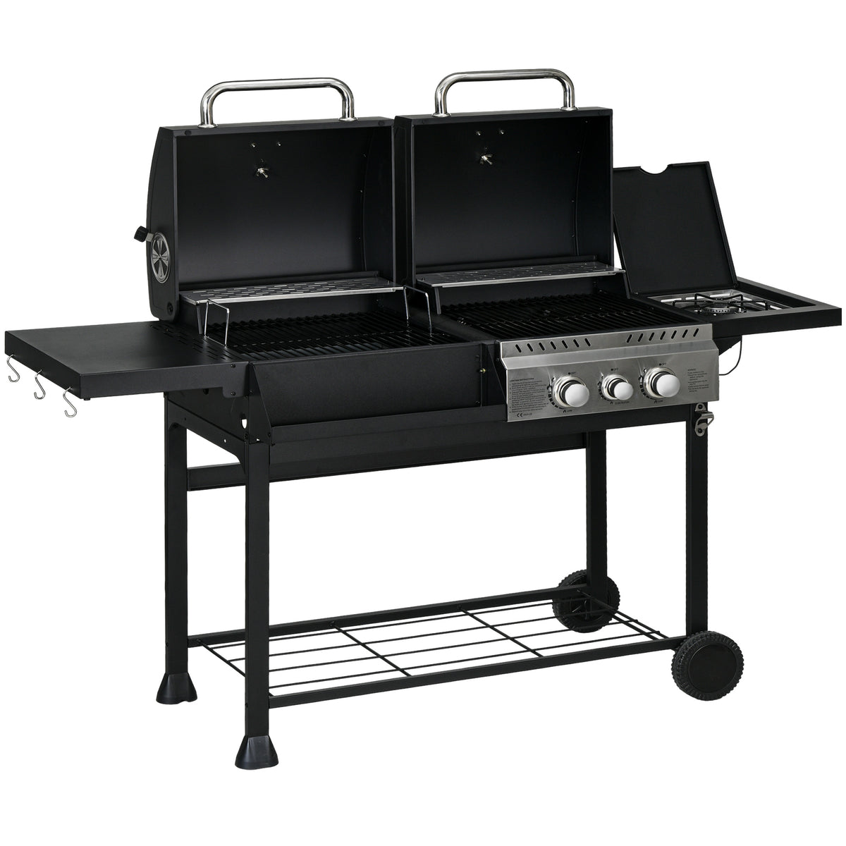 Gasgrill BBQ-Grill, inkl. Thermometer, Warmhalteplatten, 161 x 54 x 103 cm, Schwarz + Silber