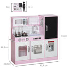 Pretend Play Kitchen, Kids Kitchen Playset, with Toy Phone, Chalkboard, Microwave, Cooking Stove, Sink, Pink