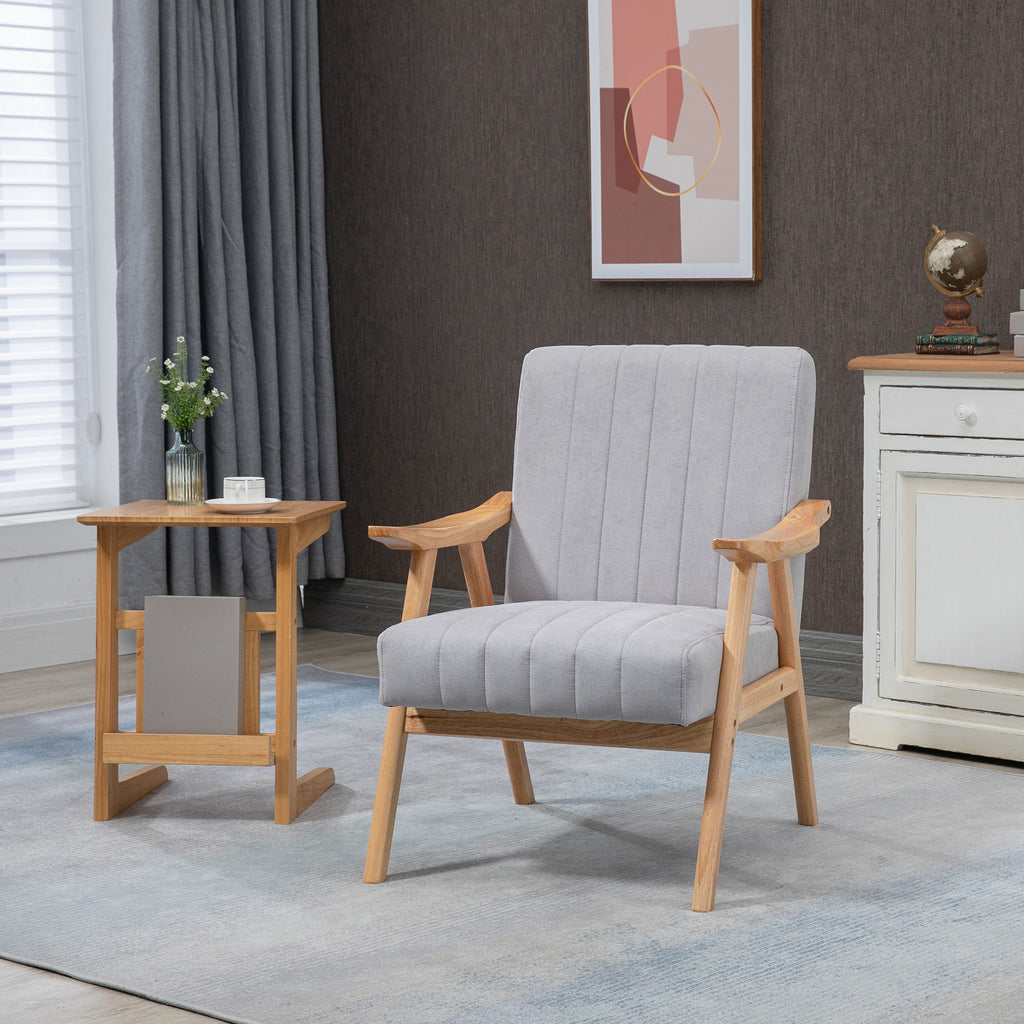 Sessel im Skandi-Design, Samtoptik, Massivholz; 68 cm x 74 cm x 82 cm, Natur + Grau