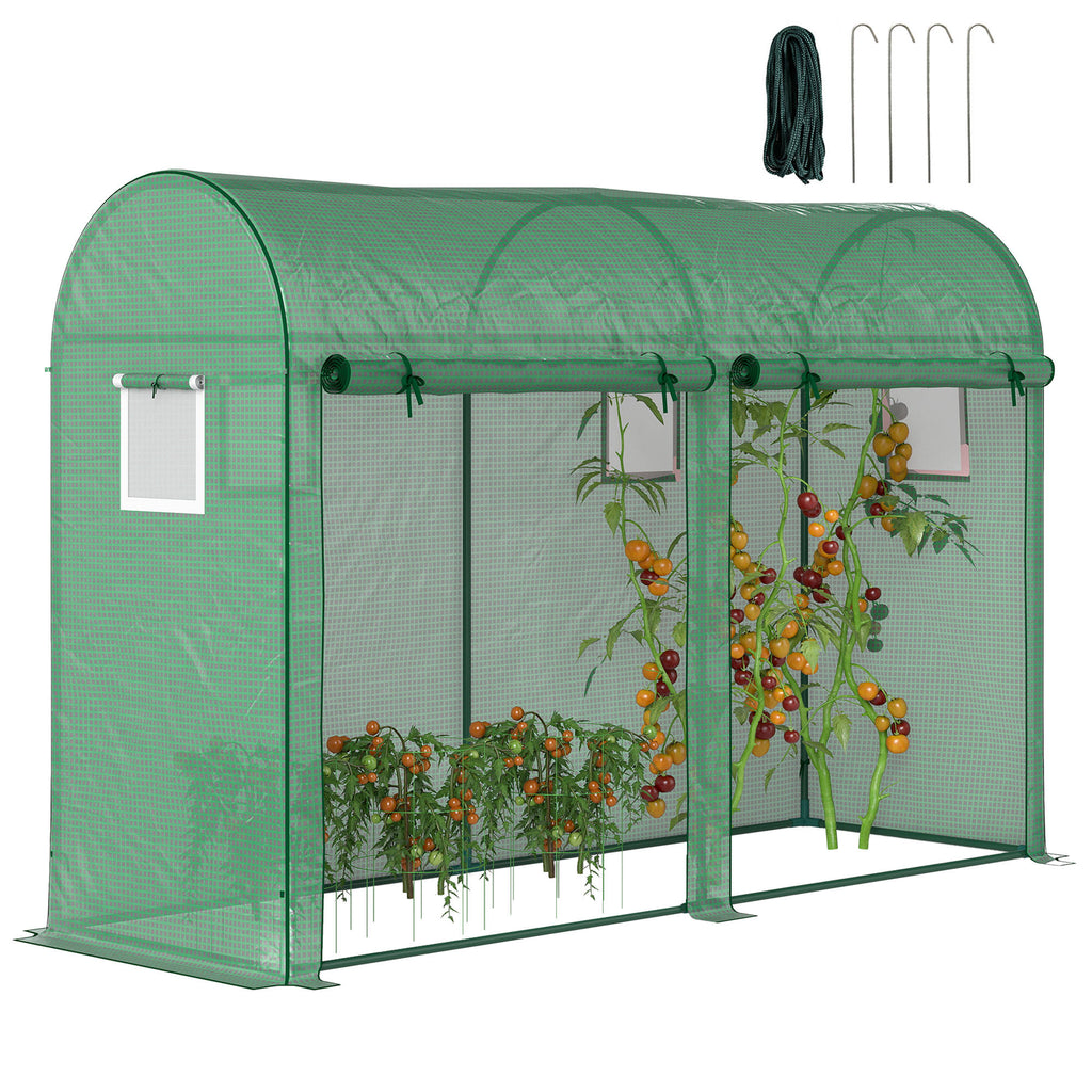  Walk-in Greenhouse, Tomato Greenhouse with Double Doors & 4 Windows, Garden Plant Growth Green House with PE Cover, Steel Frame, Green, 3 x 1 x 2 m