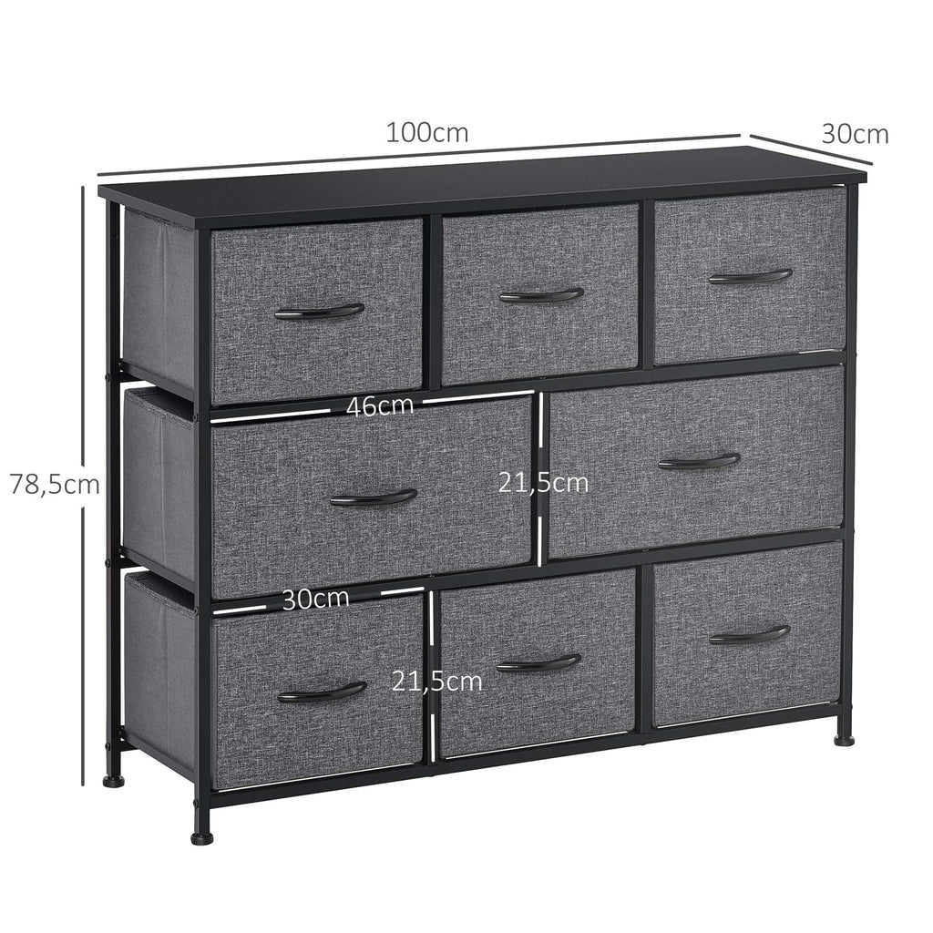 Chest of Drawers with 8 Foldable Drawers, 3-Tier Fabric Bedroom Dresser, Clothes Storage Unit for Bedroom Living Room, Dark Grey