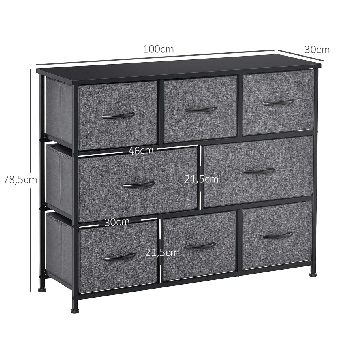 Chest of Drawers with 8 Foldable Drawers, 3-Tier Fabric Bedroom Dresser, Clothes Storage Unit for Bedroom Living Room, Dark Grey