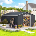 Geräteschuppen, Wetterfestes Gartenhaus für Gartengeräte, mit Belüftungsfenstern, Schiebetüren, Stahl, Kohlegrau