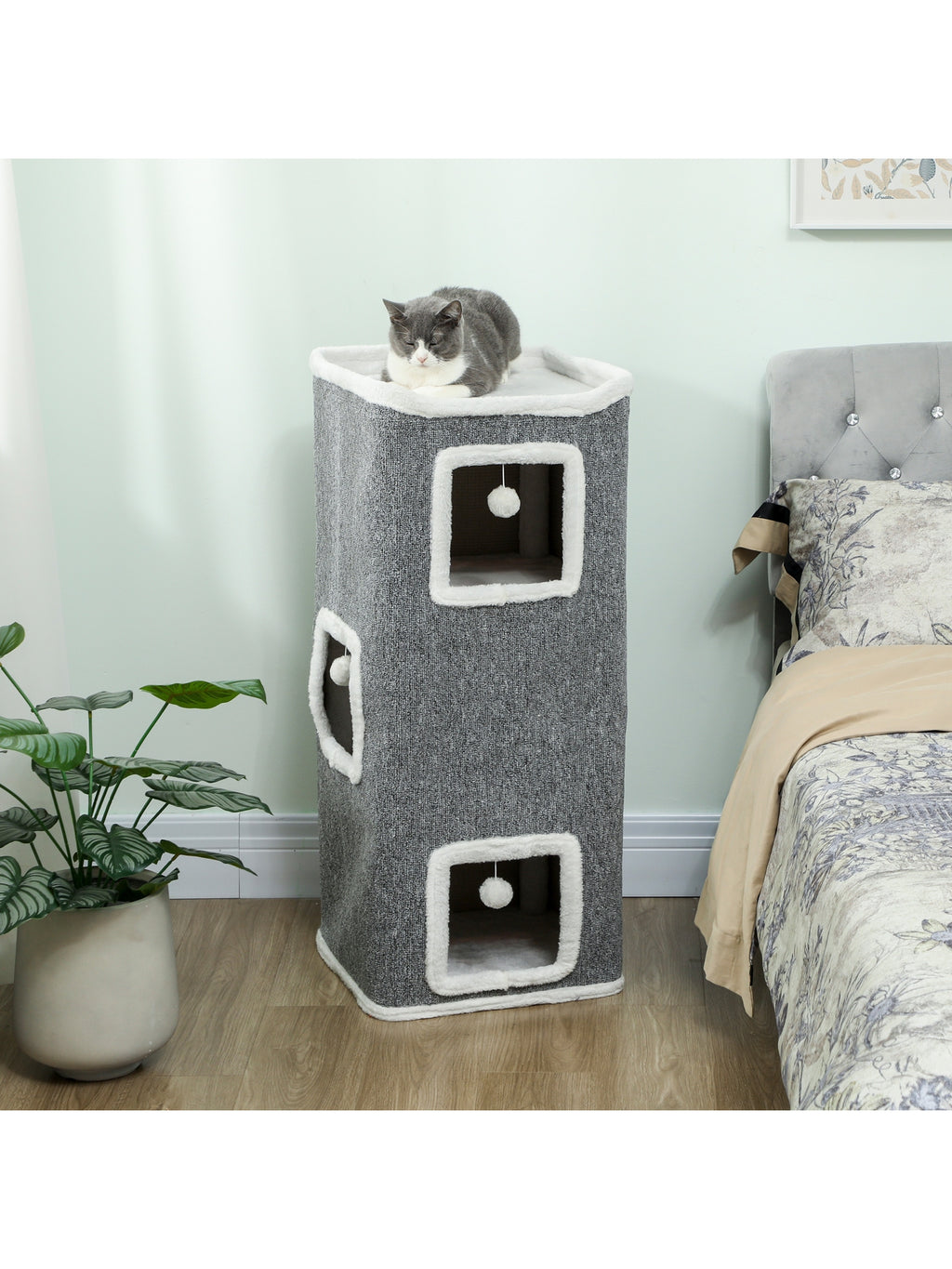 Kratztonne 100 cm Hoch 41 x 41 cm Vierstöckig für 1-2 Katzen Grau