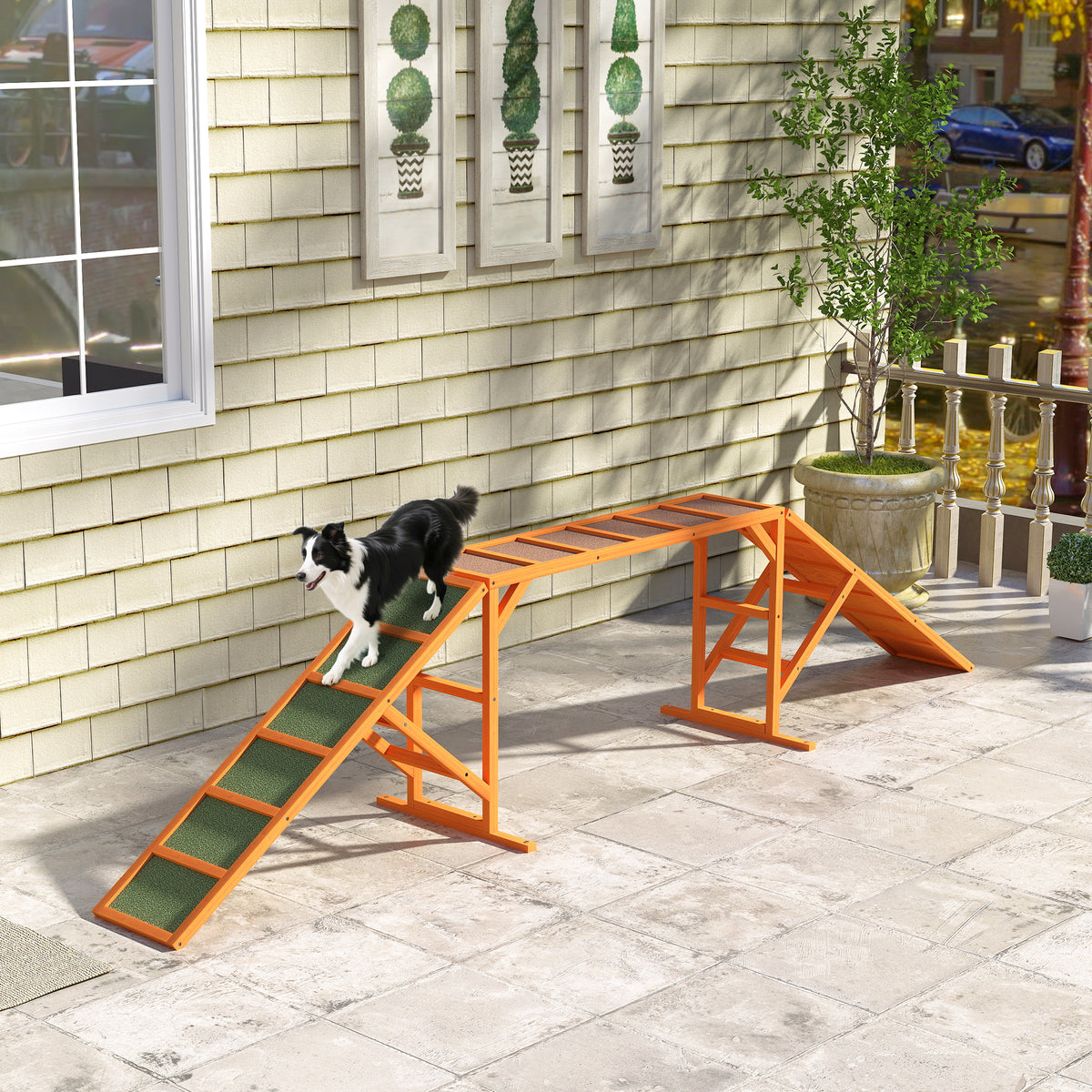 Agility Hunderampe, Parcours, rutschfest, wetterfest, Holz, 335 x 55 x 60 cm, Orange