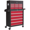 14 Drawer, Two-Part Tool Storage Chest on Wheels - Red