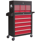 14 Drawer, Two-Part Tool Storage Chest on Wheels - Red