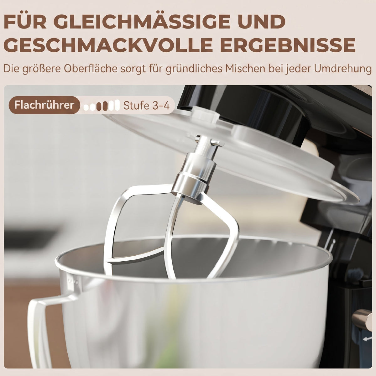 Küchenmaschine Knetmaschine mit 4,5L Edelstahlschüssel 1300W Teigmaschine mit 6+P Geschwindigkeit Beige