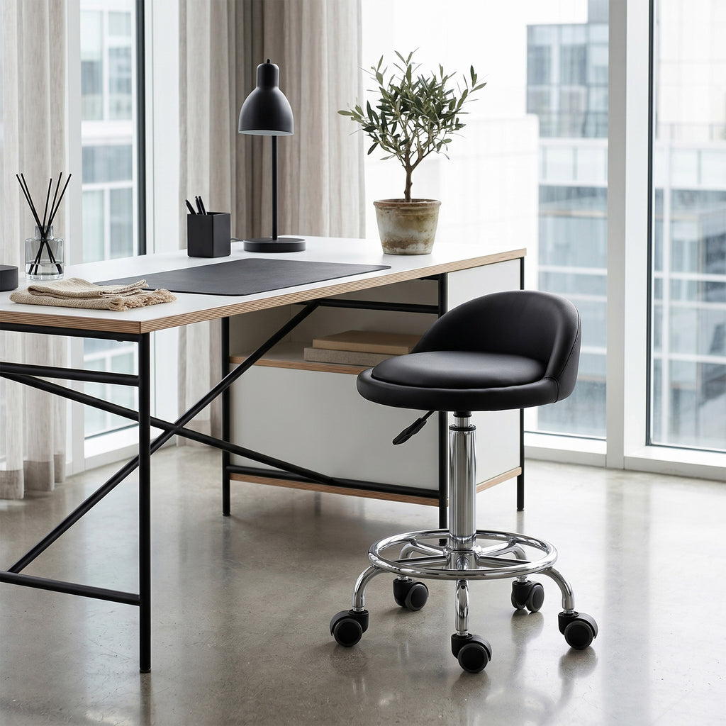Rollhocker mit Rückenlehne 57-72 cm höhenverstellbar Drehhocker für Büro Salon Massage
