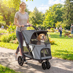 Hundewagen Faltbar Hundebuggy mit waschbarem Kissen, Netzfenstern, 3 Räder, für mittelgroße Hunde bis 20 kg, Grau