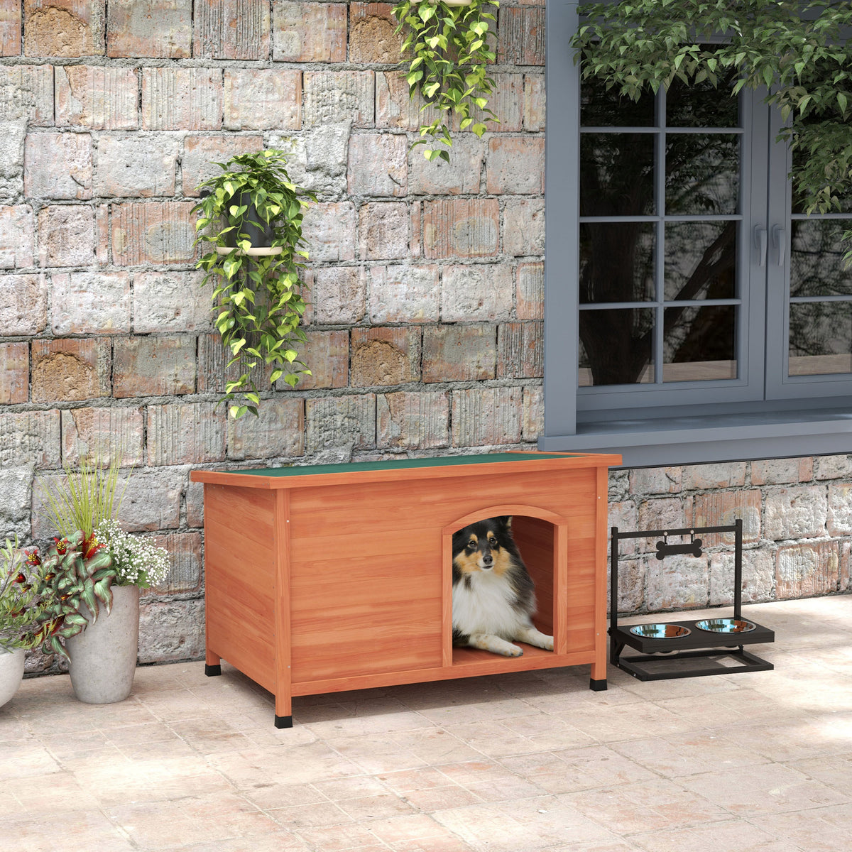 Wooden Dog Kennel, Outdoor Pet House, with Removable Floor, Openable Roof, Water-Resistant Paint - Natural Wood Tone