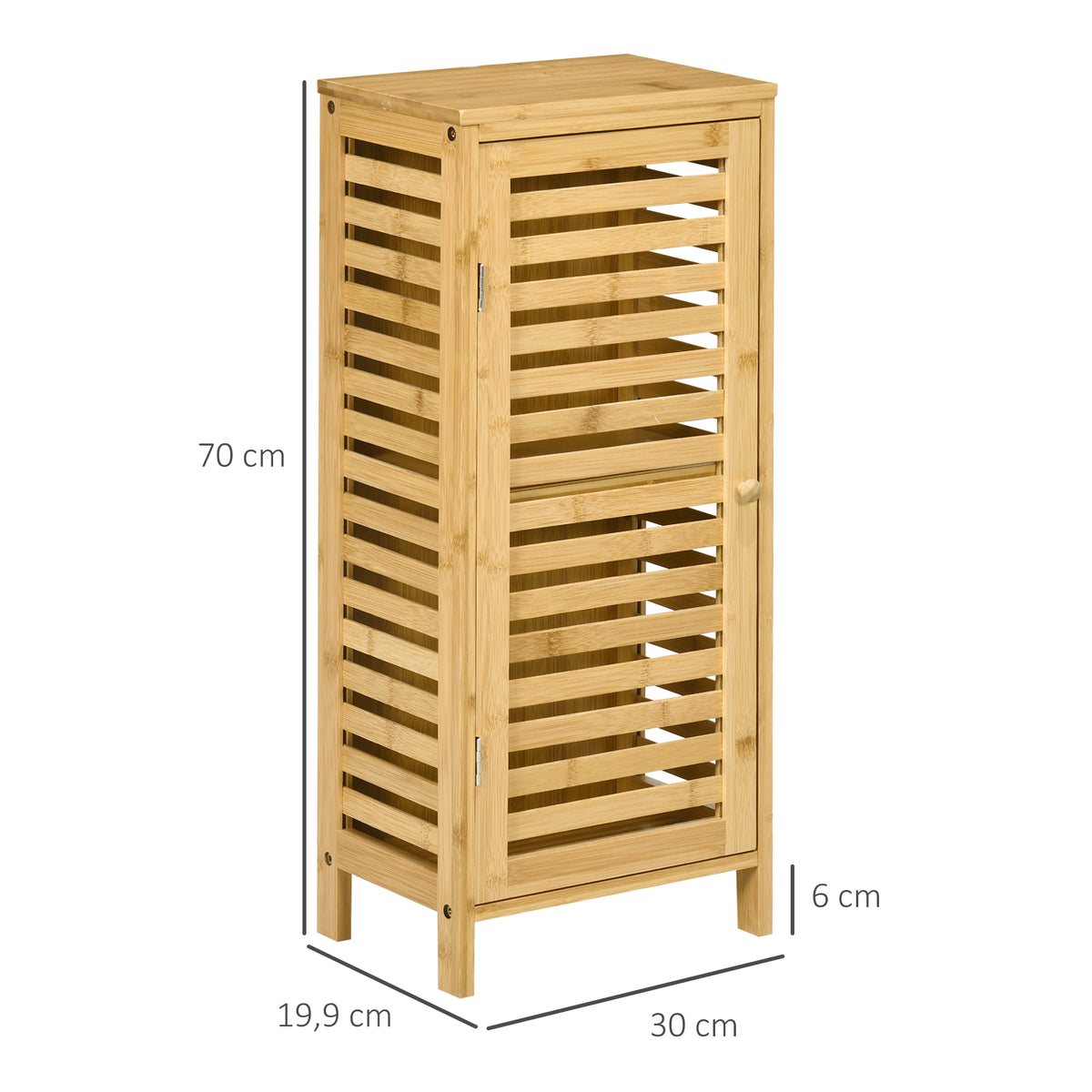 Badezimmerschrank mit Lamellent¨¹r, versetzbarem Einlegeboden, Naturbambus, 30x19,9x70 cm