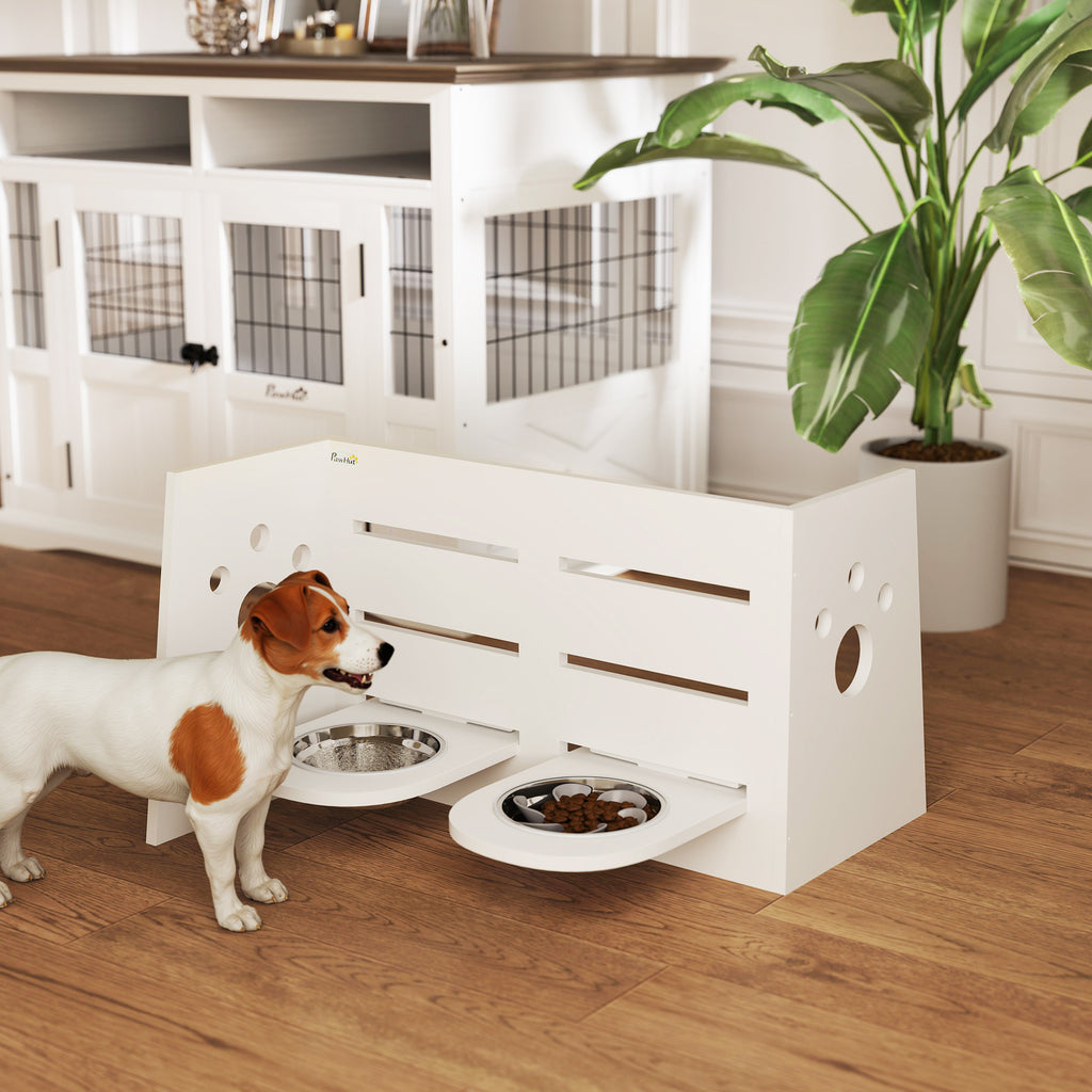 Hundefutternapf-Gestell, verstellbare Futternäpfe mit separatem Design, 2 Edelstahlschüsseln, Anti-Schling-Matte, Weiß