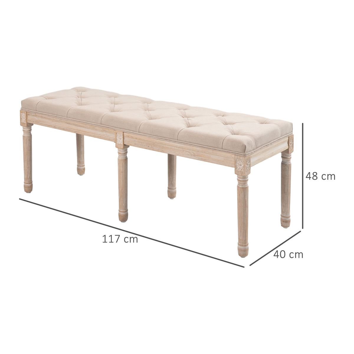 Sitzbank Vintagedesign Vintagebank, Knopfheftung, gedrechselte Beine, Shabby Chic, Creme + Wei?