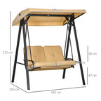 Two-Seater Garden Swing Bench, with Adjustable Canopy - Beige
