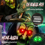 Animierte Halloween-Tischhexe mit Lachsound, leuchtenden Augen und Sound-/Touch-Aktivierung