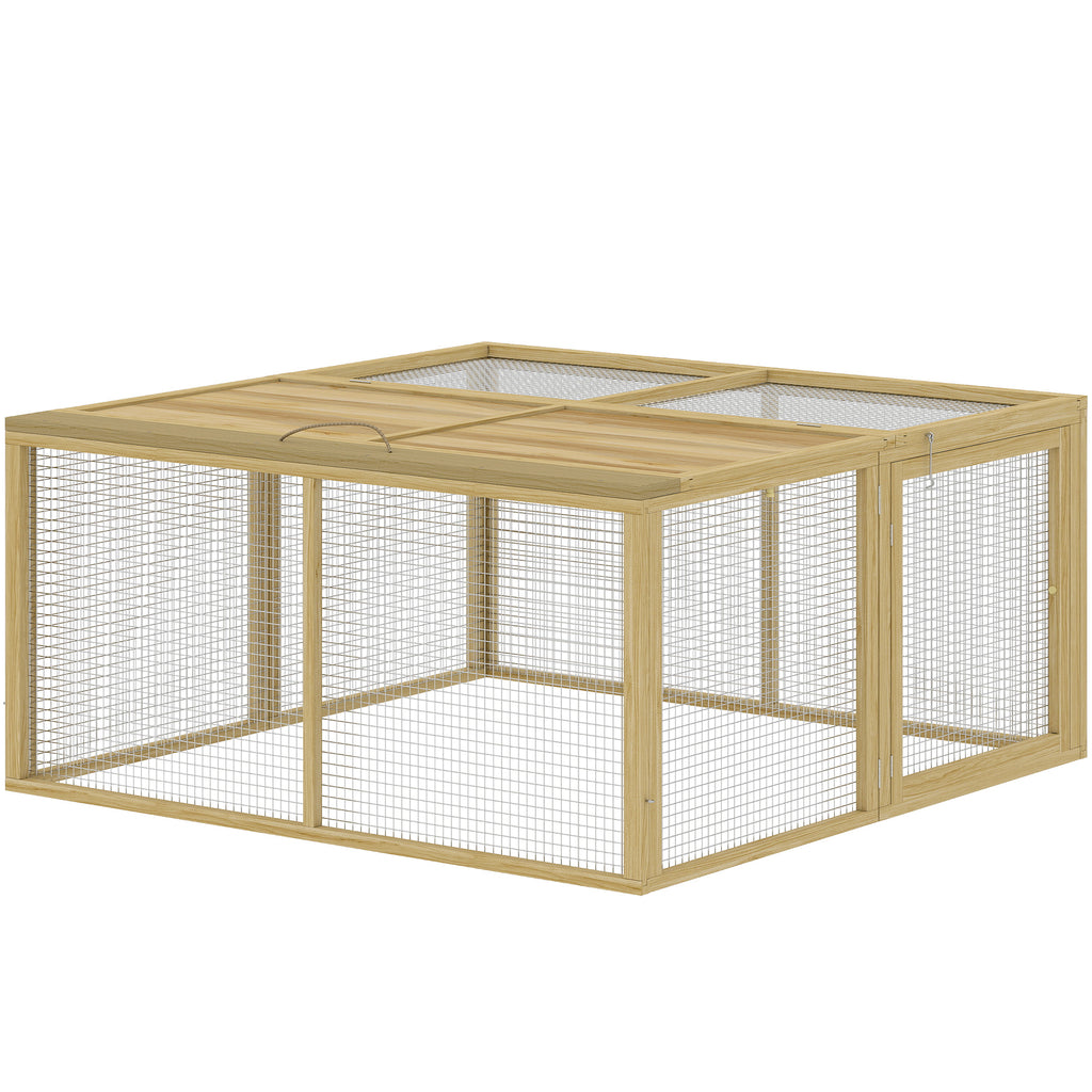 Wooden Folding Rabbit Hutch, for 2-3 Rabbits - Natural Wood