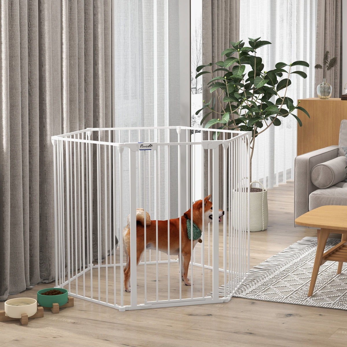 6 Panels Foldable Dog Playpen, Puppy Pen Crate with Door - White